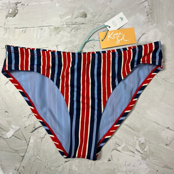 NEW Kona Sol Bikini Bottom Size S Striped Red Navy Blue Hipster TARGET NWT - Picture 3 of 9